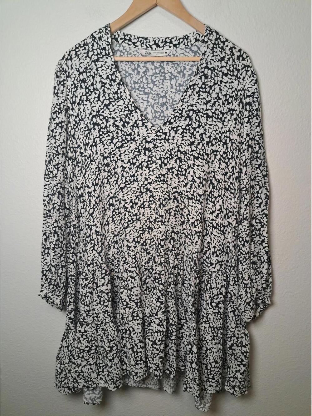 Zara Swing Dress Women's Size XL Black White Ruffle Long Sleeve Women’s